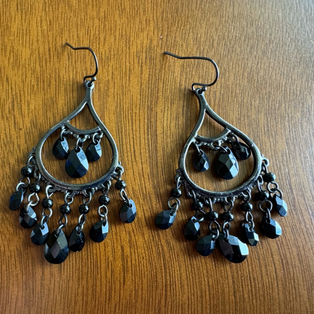 Black Teardrop Chandelier Dangle Earrings - Women's Fashion Jewelry
